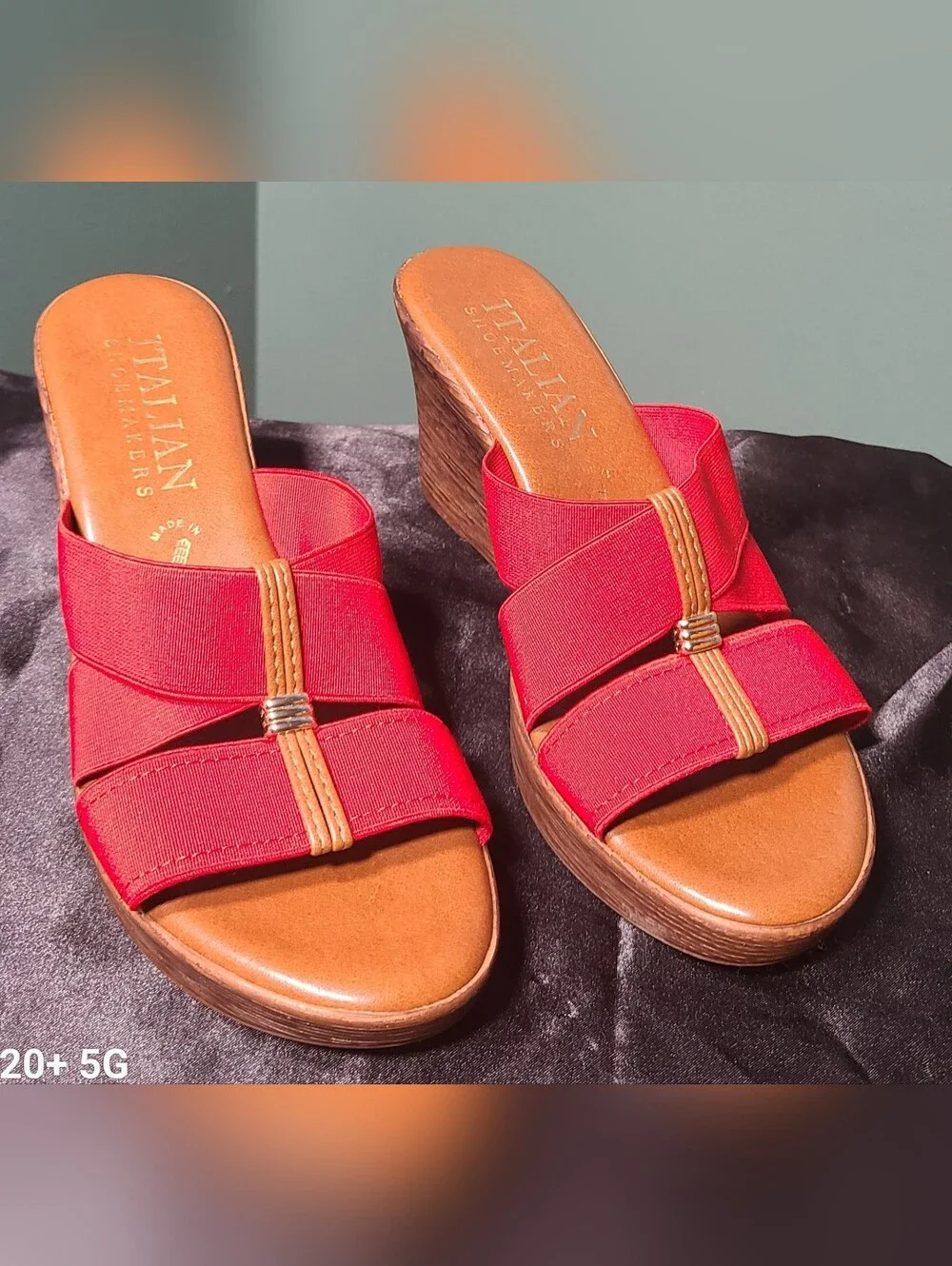 Italian Shoemakers Red Elastic Strap Wedge Sandals